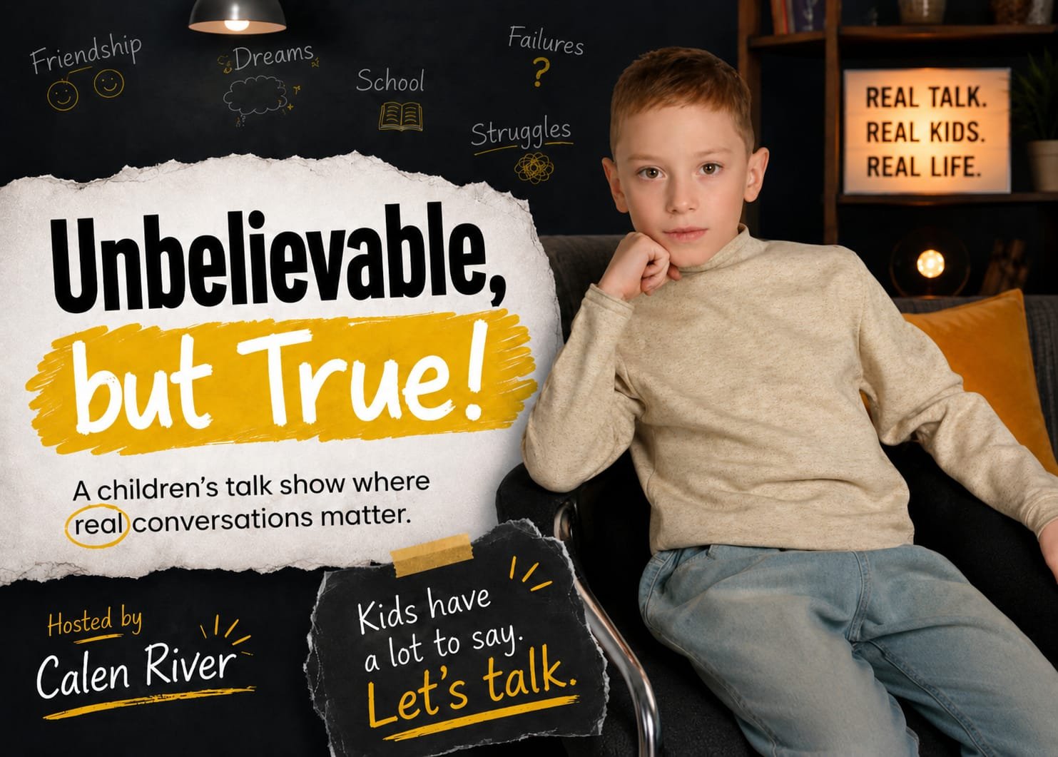 "Unbelievable, but True!” - A children’s talk show where kids speak honestly about friendship, school, dreams, fears, failures, and real life. Hosted by Calen River. Real conversations. Real emotions. Real stories. Applications to participate in the 