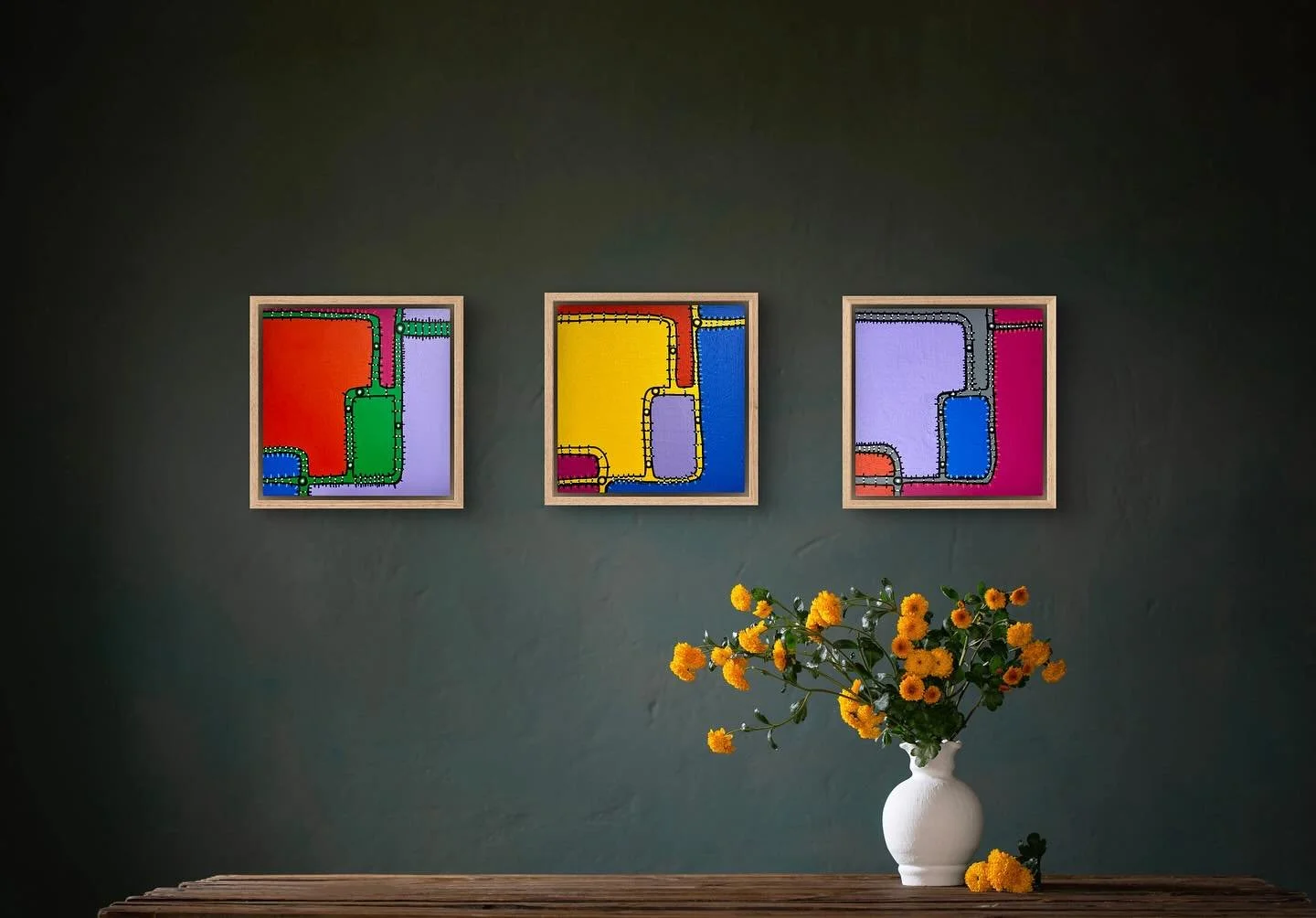 City Loop Series &ndash; Melbourne CBD 30cm x 30cm | Acrylic on Canvas | Natural Floating Frame
This vibrant series reimagines the iconic Melbourne City Loop through bold blocks of colour and intersecting linework, evoking the rhythm and movement of 