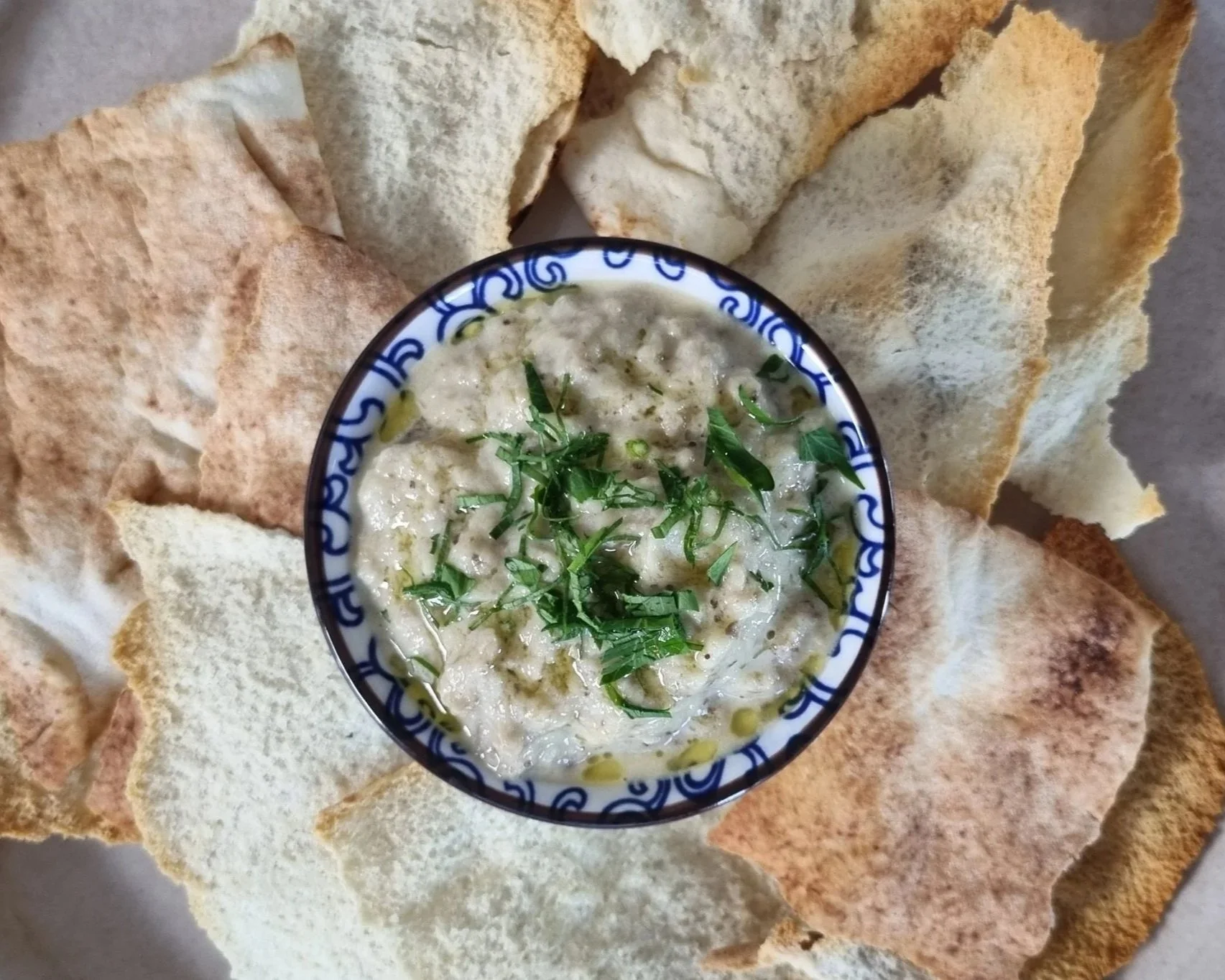 Baba ganoush with pita chips