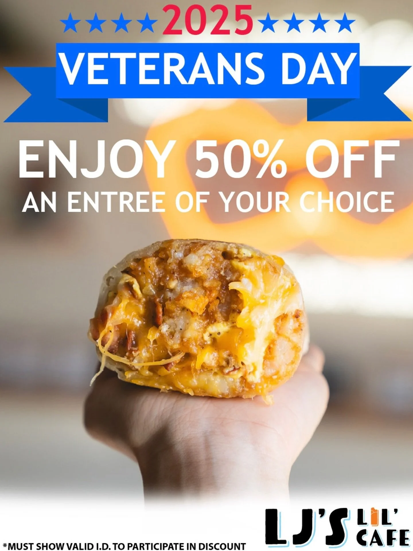 As a thank you to those who have served &mdash; Veterans get 50% off any entree tomorrow 11/11! Show your military ID at either of our locations to redeem (in store and phone orders only) ☺️