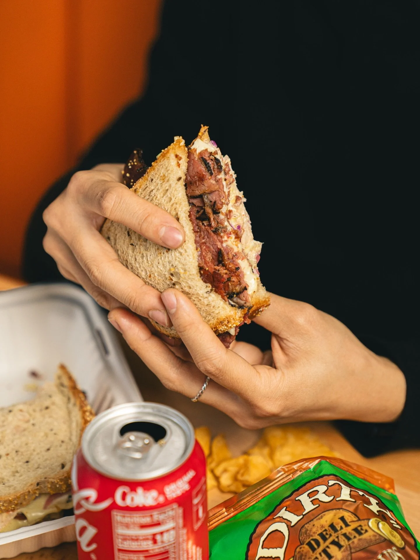 Got lunch plans? Stop by our Orange location to try our Brisket Pastrami sandwich - with only the best pastrami from @rcprovisions 

Comes with white American cheese, house made slaw and our pickled red onions all on toasted rye. See you soon!