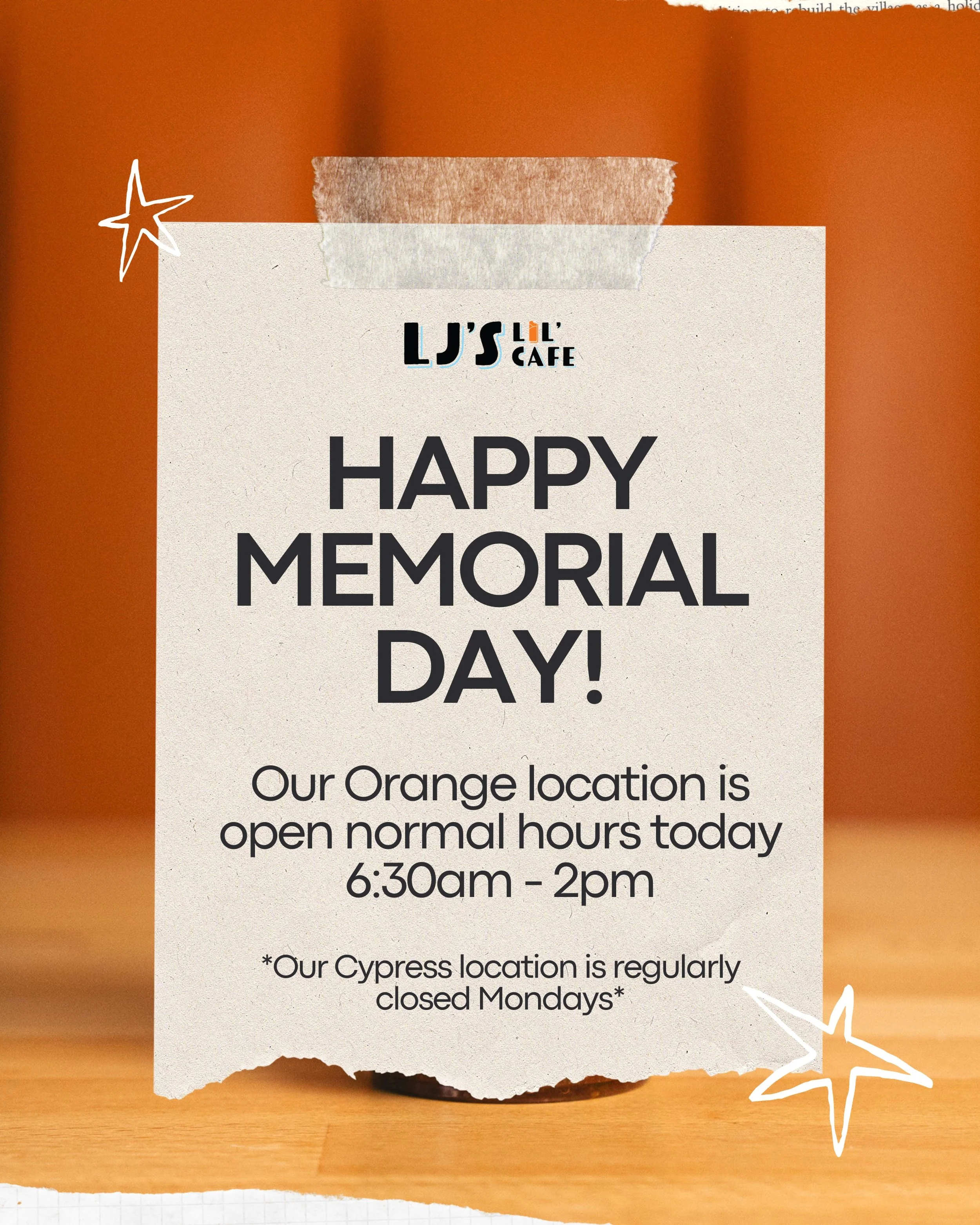 Remembering and honoring those who served 🇺🇸 Happy Memorial Day from all of us at LJ&rsquo;s!
