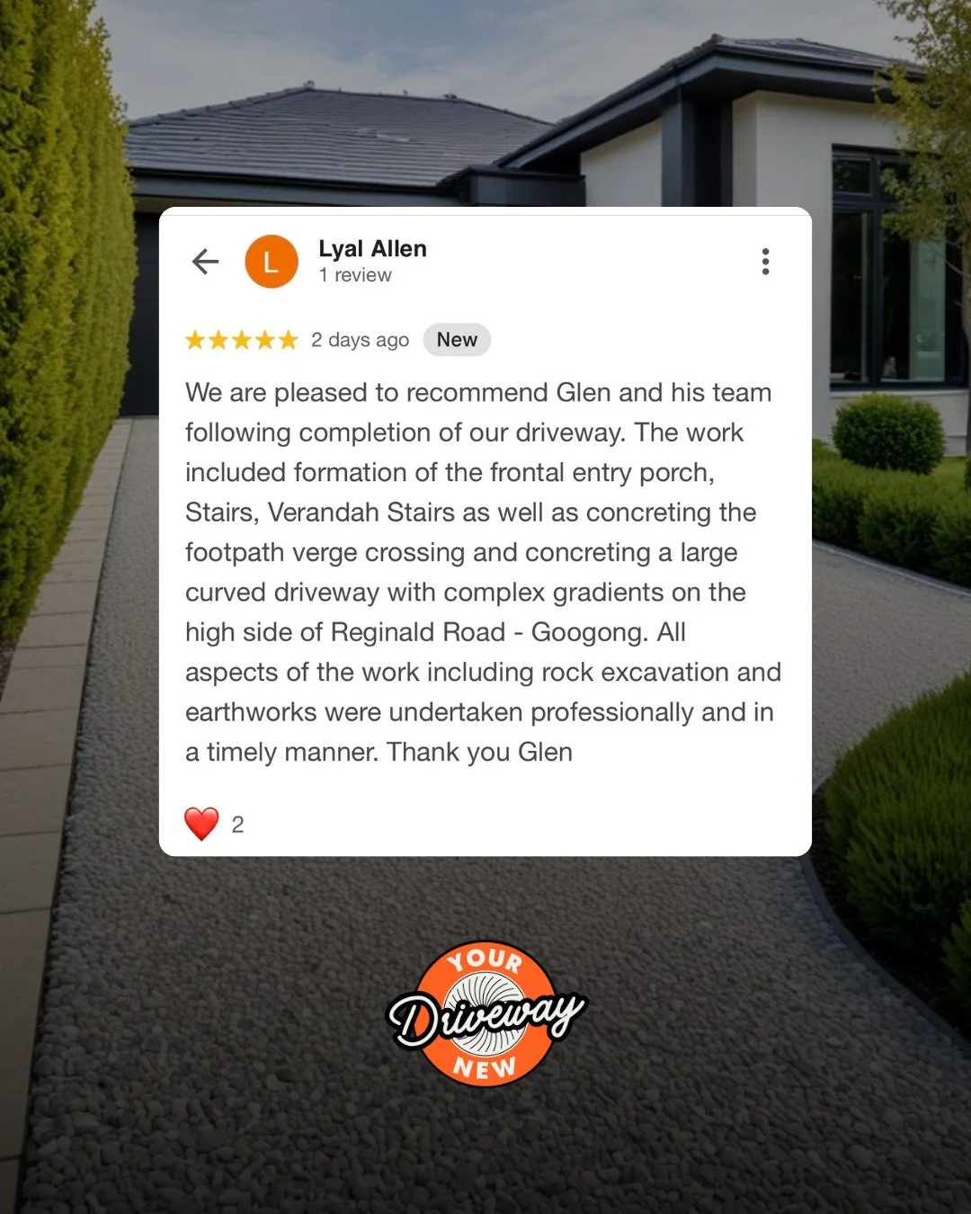 Another five-star finish in Googong.

This Reginald Road project was no simple pour, a large curved driveway with complex gradients, rock excavation, earthworks, and a full footpath verge crossing, all handled from start to finish.

Thank you, Lyal, 