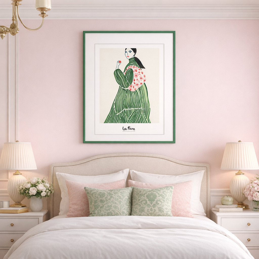 Elegant pink bedroom with framed art.png