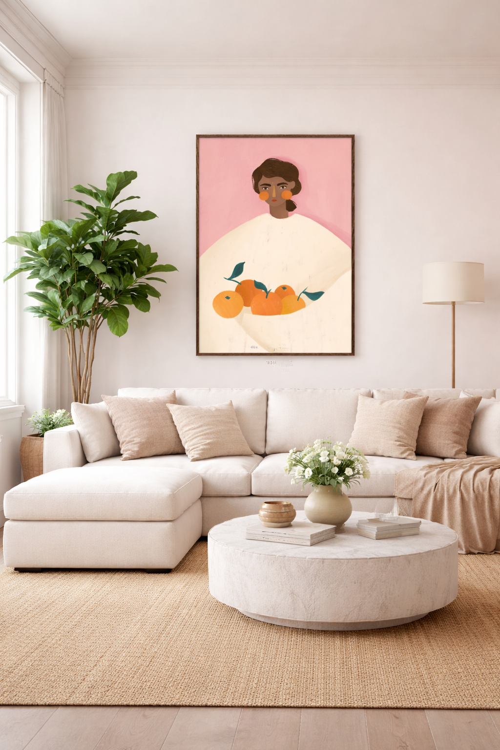 Woman with the oranges - styled - dark oak frame.png