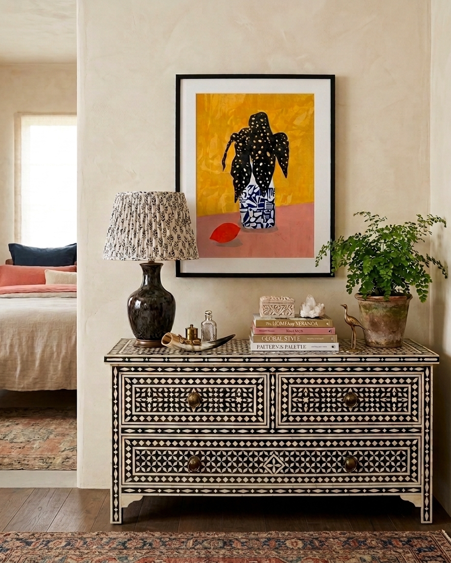 Black Leaf Vase - styled dresser A3.png
