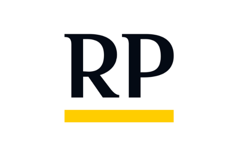 Schriftzug mit den Buchstaben 'RP' in groß, darunter eine gelbe Linie auf weißem Hintergrund.