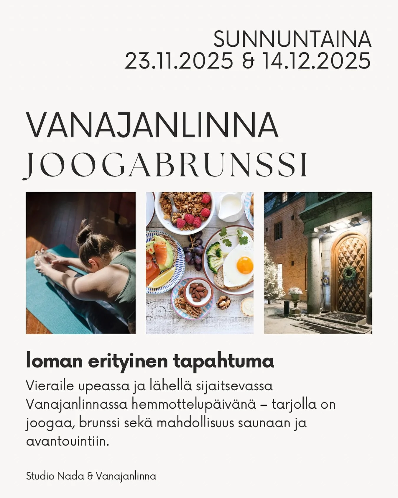 Varaukset avattu t&auml;n&auml;&auml;n! Varaa paikkasi nyt, paikkoja on rajoitetusti.

Astut linnan ovista sis&auml;&auml;n ja tunnet, kuinka talven rauha laskeutuu ymp&auml;rillesi &ndash; kynttil&ouml;iden lempe&auml; valo, m&auml;nnyn tuoksu ja Va