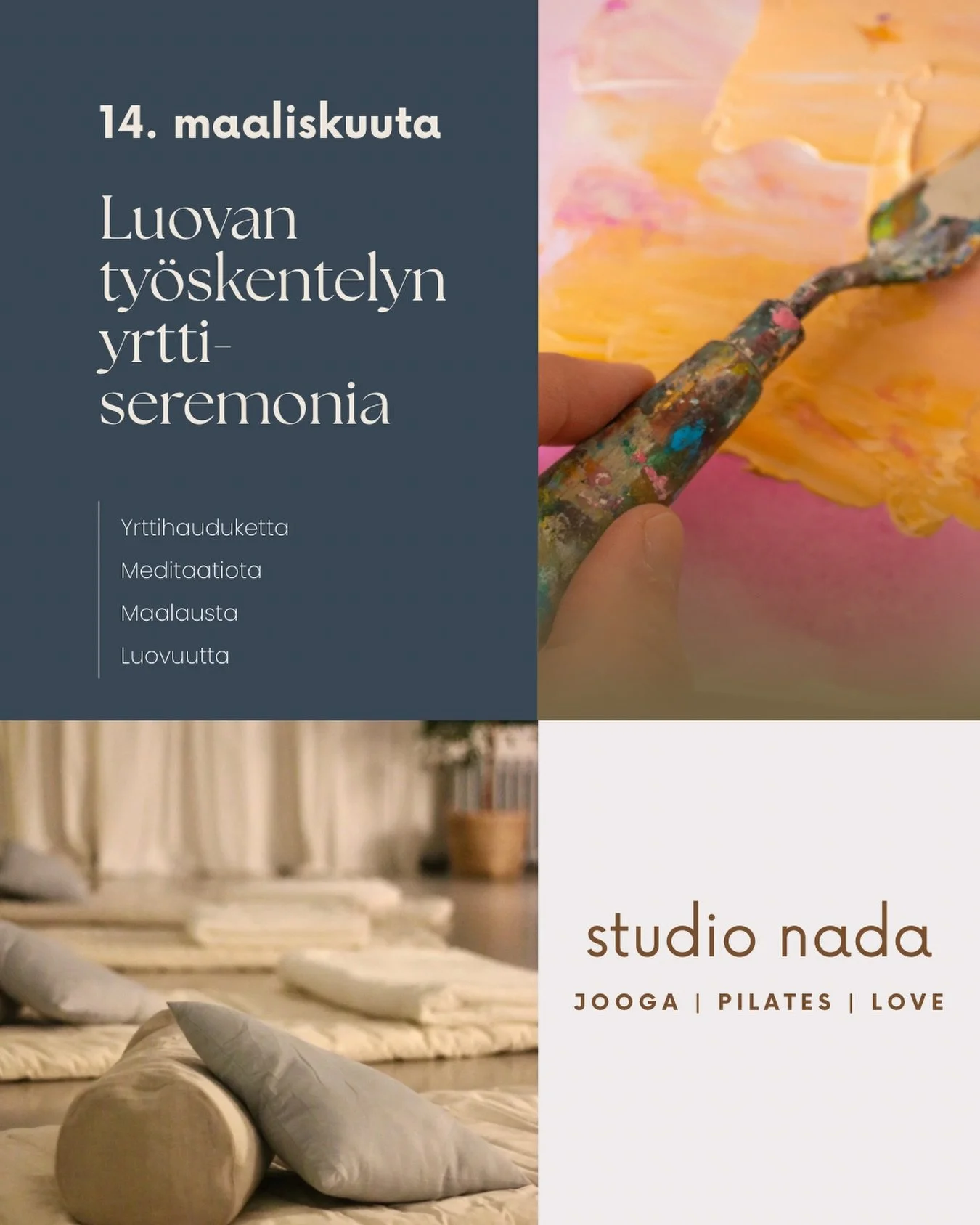 Pys&auml;hdy ja palaa omaan luonnolliseen rytmiisi 🌸 

Emma johdattaa meid&auml;t l&auml;pi yrttiseremonian, jossa nautitaan yrttihauduketta, meditoidaan, maalataan ja ty&ouml;skennell&auml;&auml;n kiireett&auml; oman luovuuden &auml;&auml;rell&auml