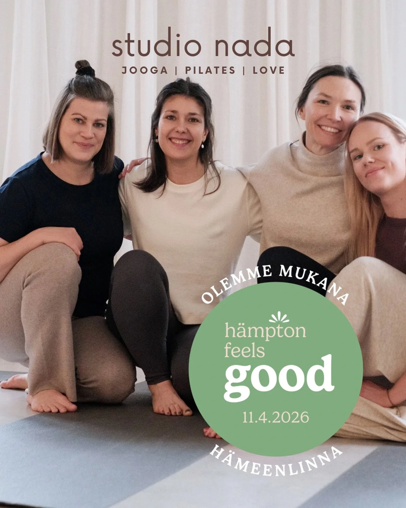 Studio Nada on mukana H&auml;meenlinnan Verkatehtaalla j&auml;rjestett&auml;v&auml;ss&auml; H&auml;mpton Feels Good -tapahtumassa 11. huhtikuuta! 

Pys&auml;hdy osastollamme Lasipihalla ja kuule lis&auml;&auml; lemppari joogafilosofiakirjallisuudesta