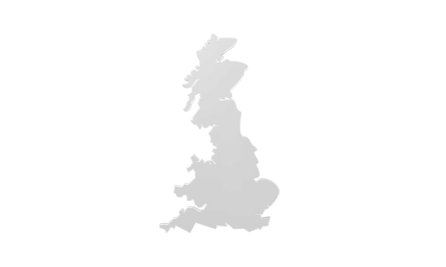 A silver silhouette of the map of the United Kingdom against a black background.