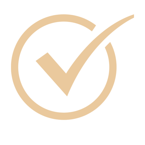 Beige check mark inside a circle on a black background