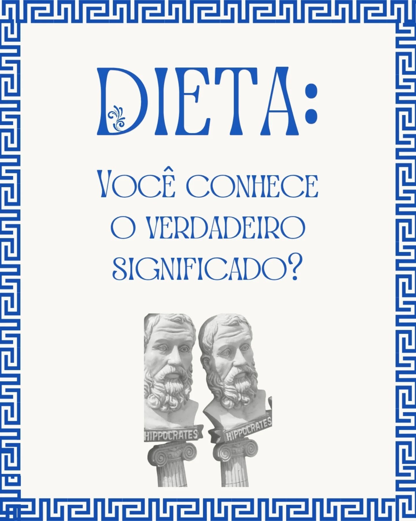 Voc&ecirc; sabia que a palavra 'dieta' veio do grego 'd&iacute;aita' e significava 'modo de vida'?

Originalmente, o conceito era muito mais amplo do que restri&ccedil;&atilde;o alimentar. Referia-se a um estilo de vida equilibrado, que inclu&iacute;