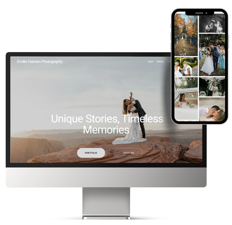 PC og telefon som viser eksempel på en nettside