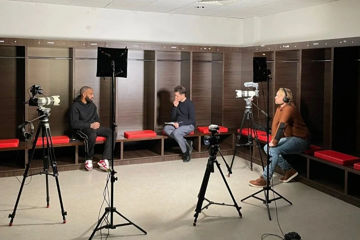 Matt Spiro conducting a feature interview with Alexandre Lacazette at Lyon