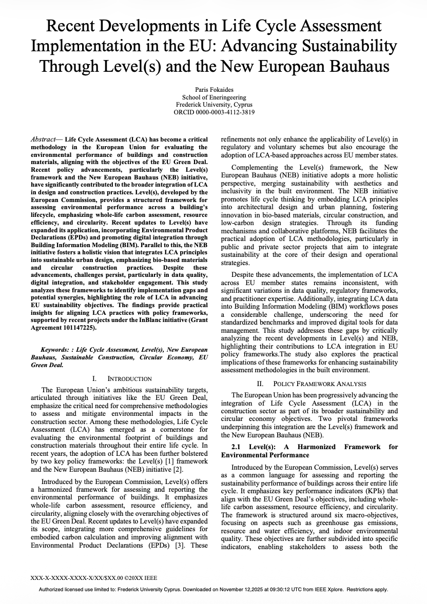 Recent Developments in Life Cycle Assessment Implementation in the EU: Advancing Sustainability Through Level(s) &amp; the New European Bauhaus