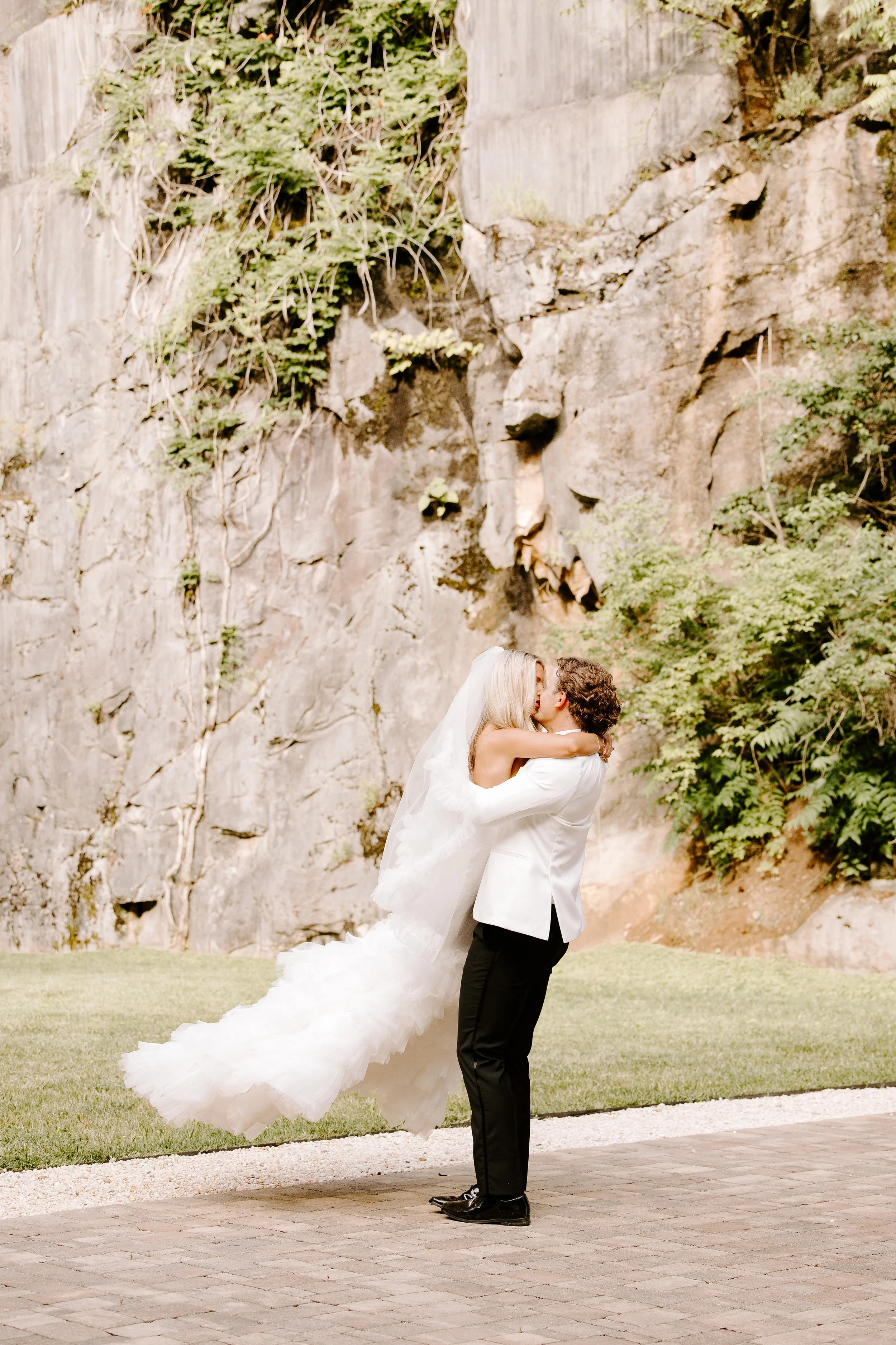bride and groom in the canyon at The Quarry wedding venue in Knoxville Tennessee