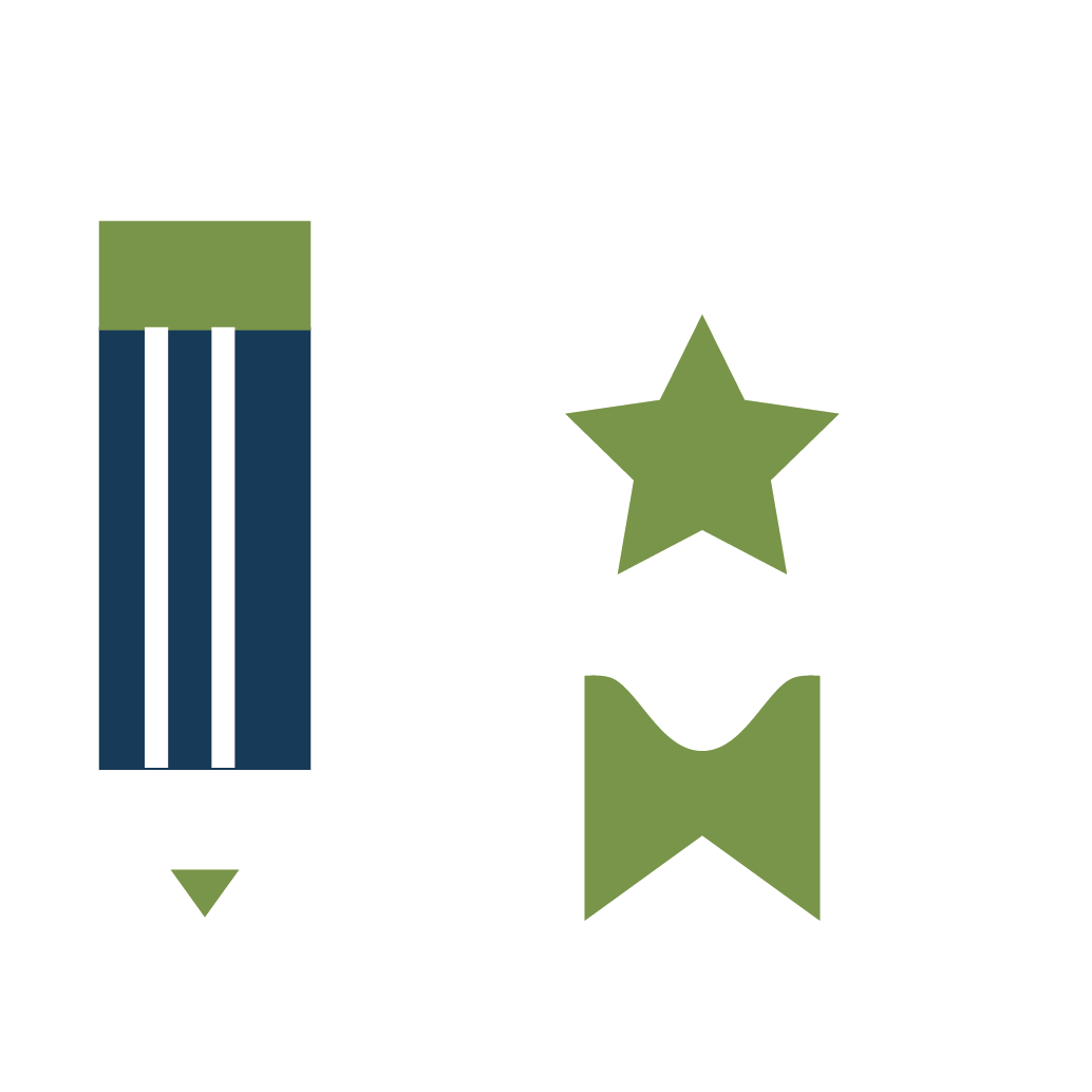 Une médaille de récompense avec un ruban bleu, blanc et vert, et une étoile verte au centre.