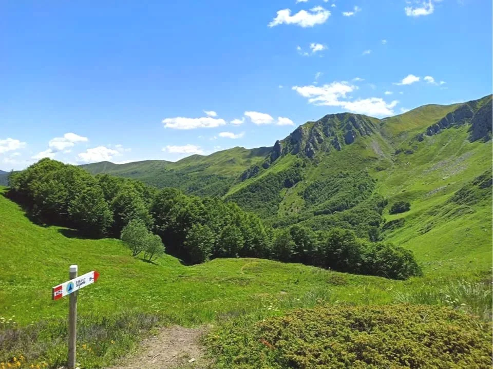 Veduta delle creste dell’Appennino tosco-emiliano sul Monte Cusna durante un trekking