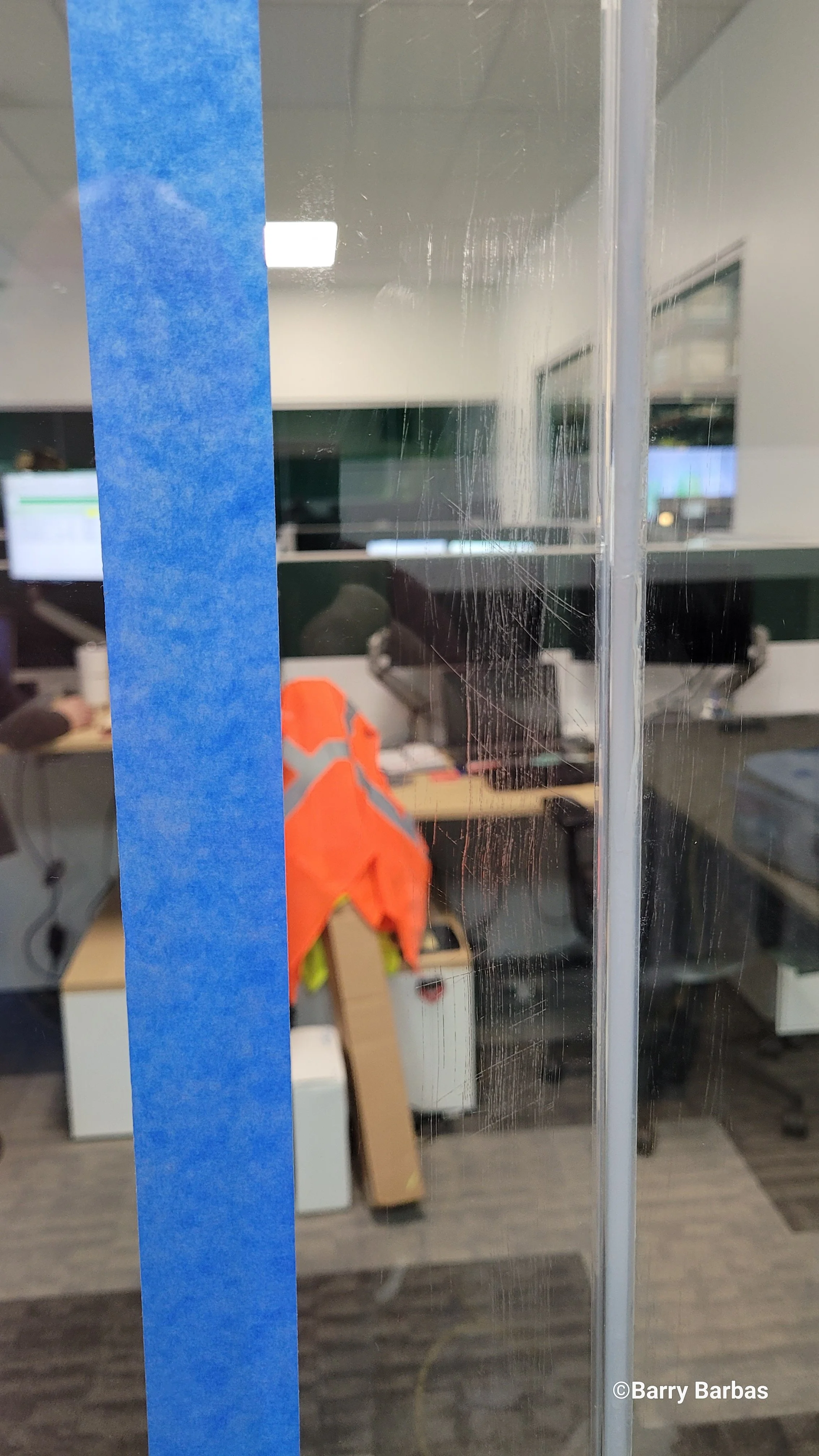 Office partition glass scratched Before restoration photo