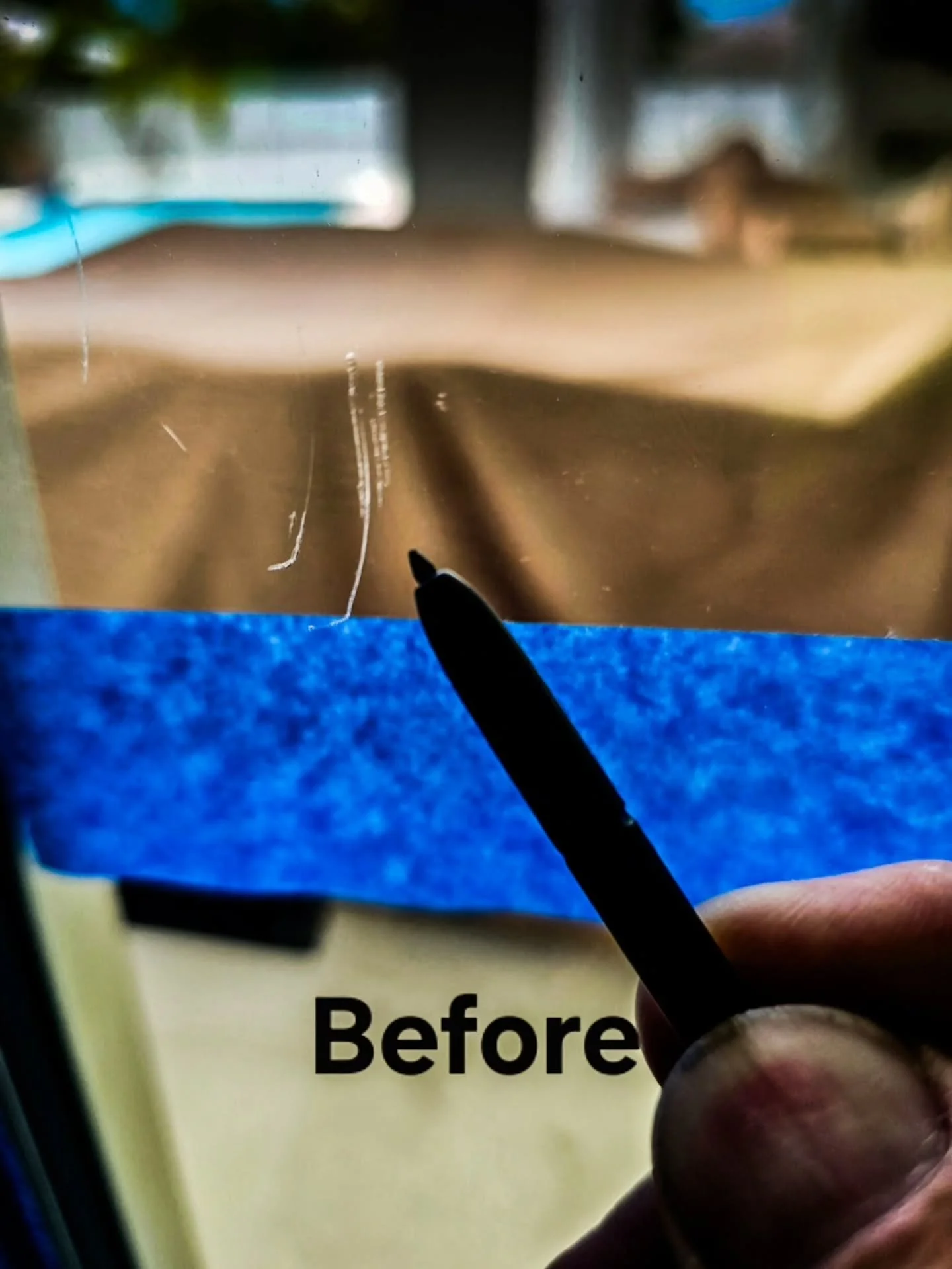 Before and after shot of a scratch repair we just did for a Naples developer. We also had to restore his confidence in the process after he hired a competitor for a few scratches. He ruined 1 window with distortion and refused to do this door, saying