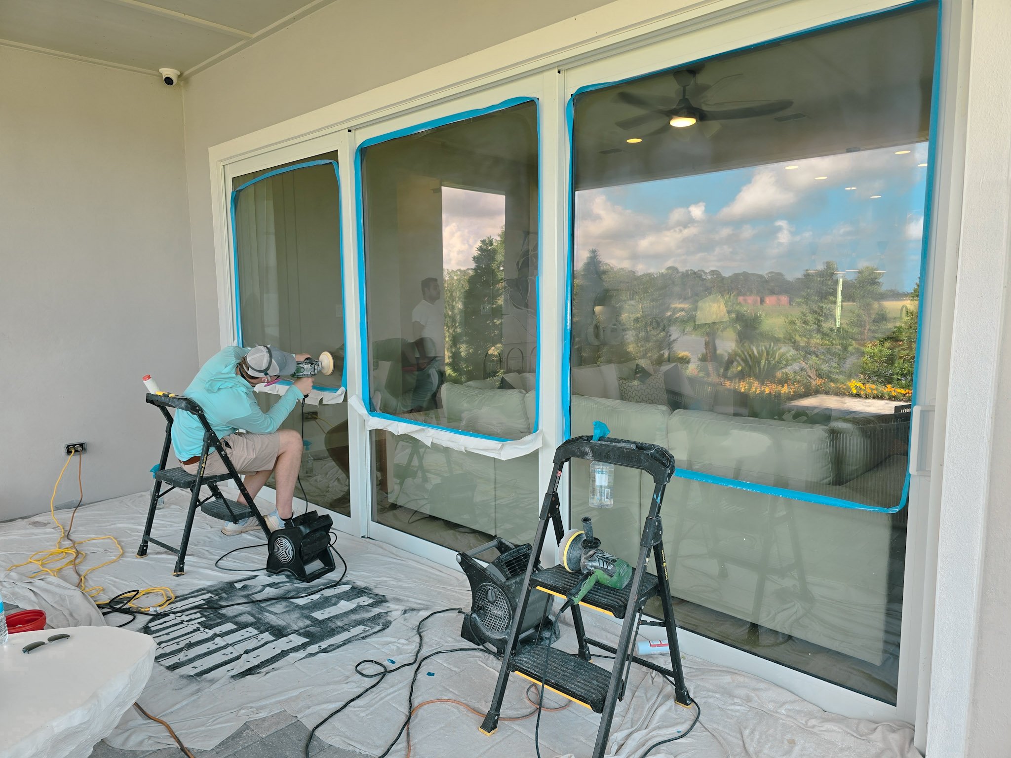 Impact window scratch repair in the Rotonda West area of Charlotte County — Glass Restoration Inc. on-site restoration.