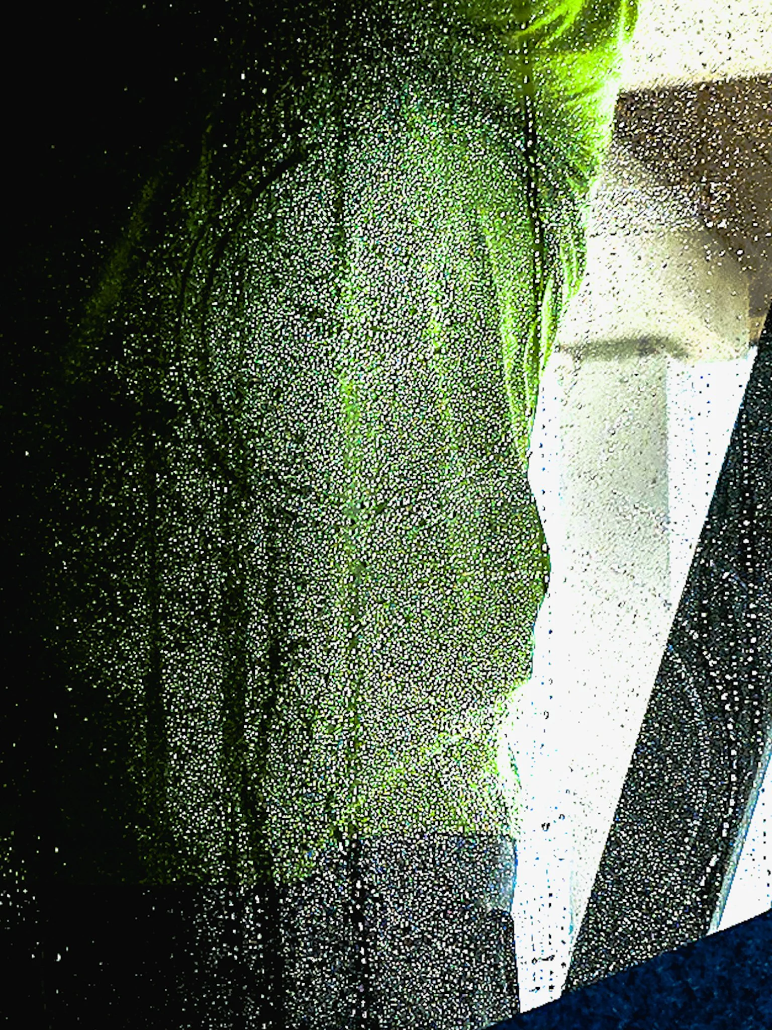 Two suction cup silicone transfer marks visible side by side on glass — Glass Restoration Inc. technician Stanton Barbas in background at Port Royal Naples FL luxury estate restoration