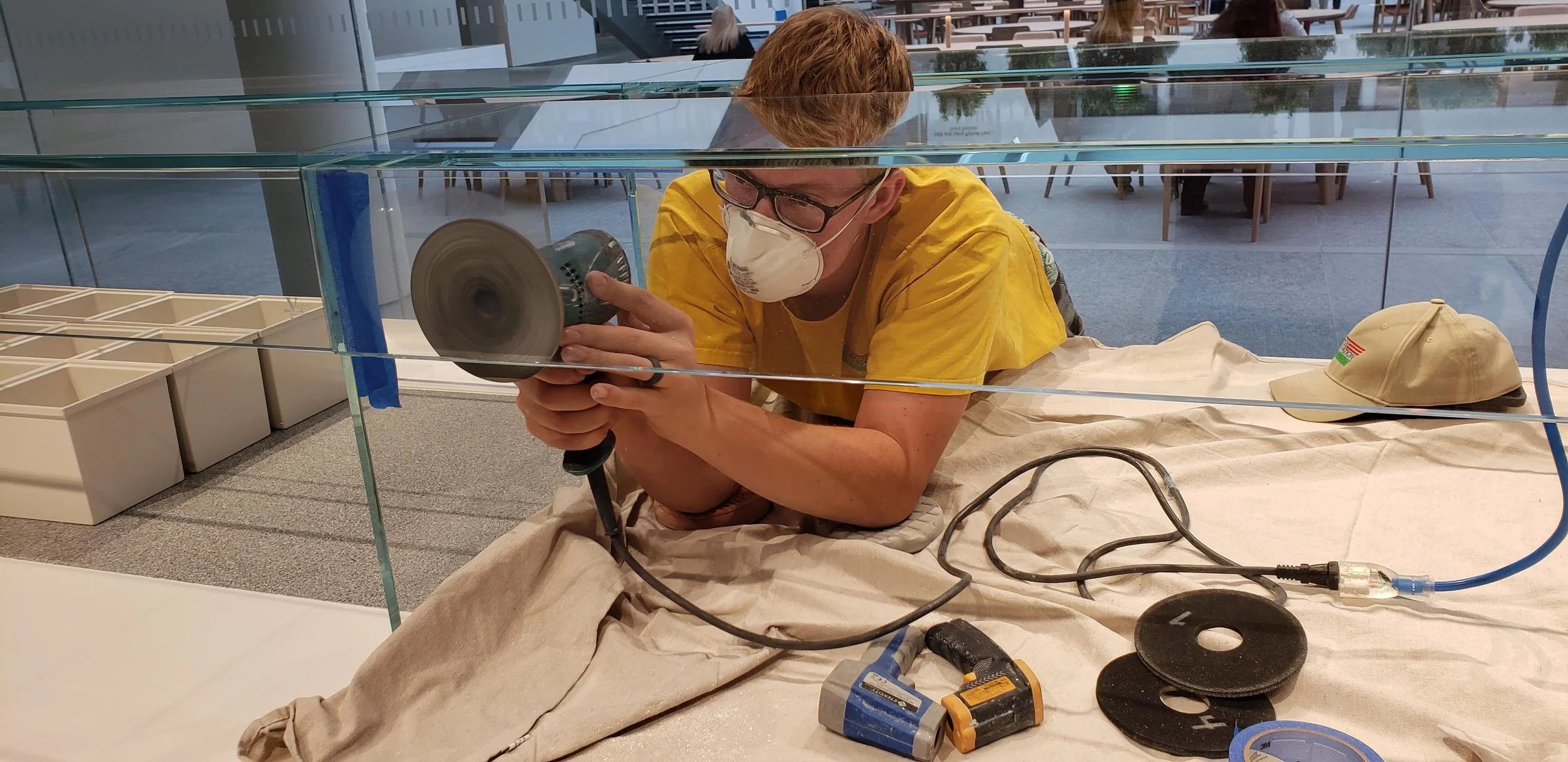 Scratched glass in Food Buffet restored. Scratches repaired.