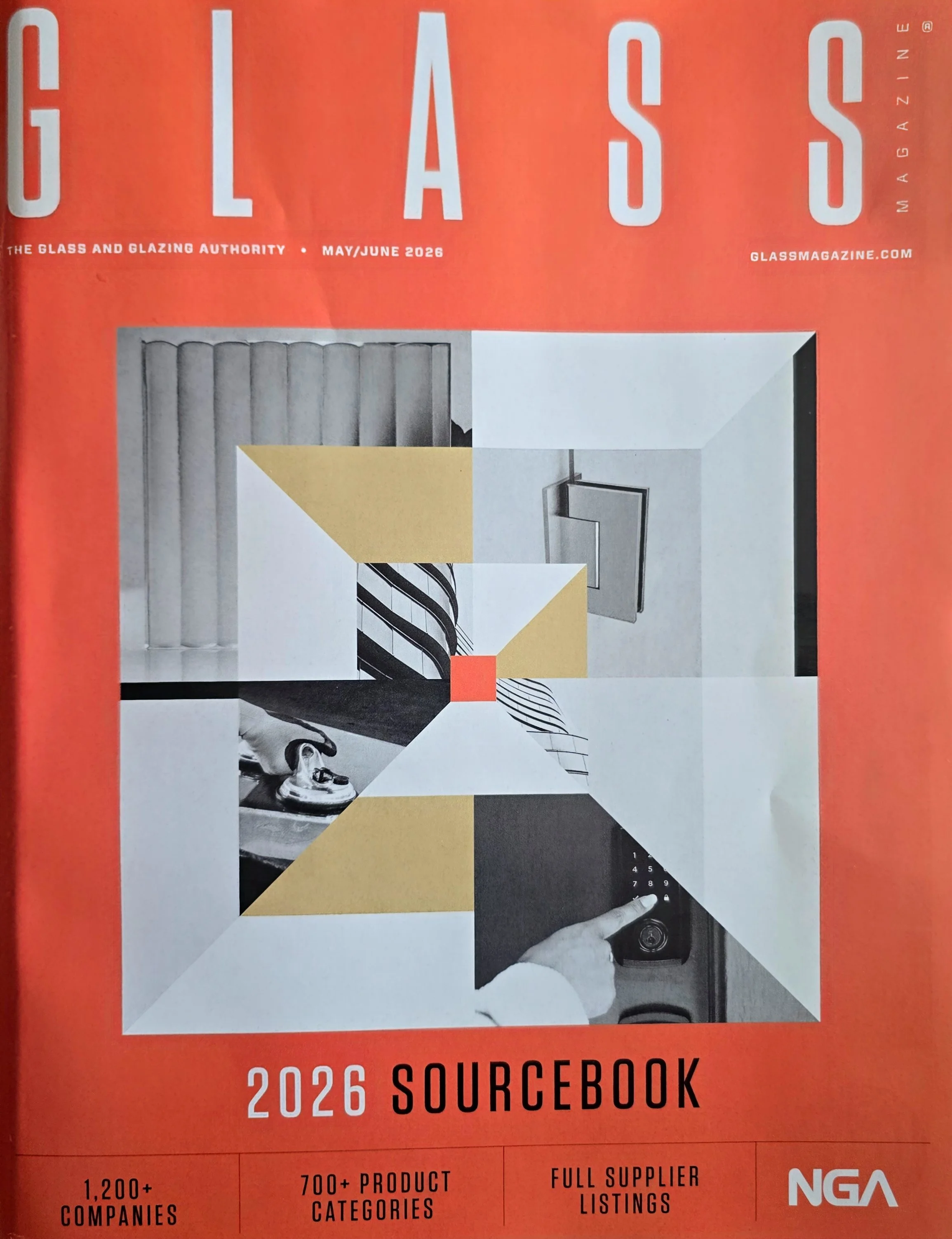Glass Magazine Sourcebook 2026 page 29 listing Glass Restoration Inc. — three consecutive years recognized, serving Rye Wilderness and Manatee County