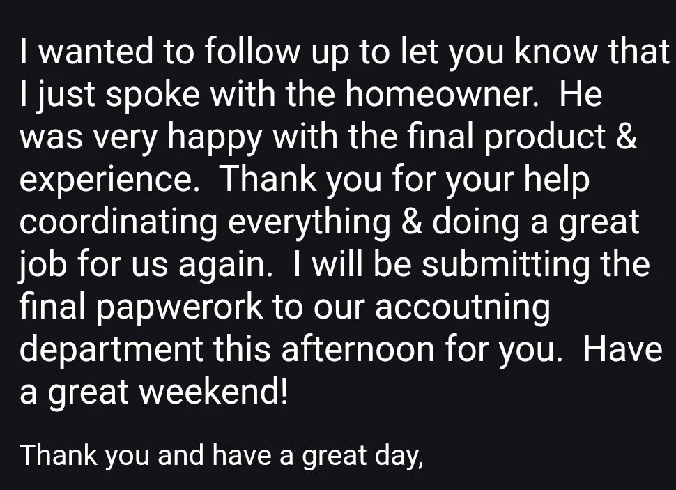 Homeowner tells builder what a good experience our glass polishing was in Lakewood-Ranch