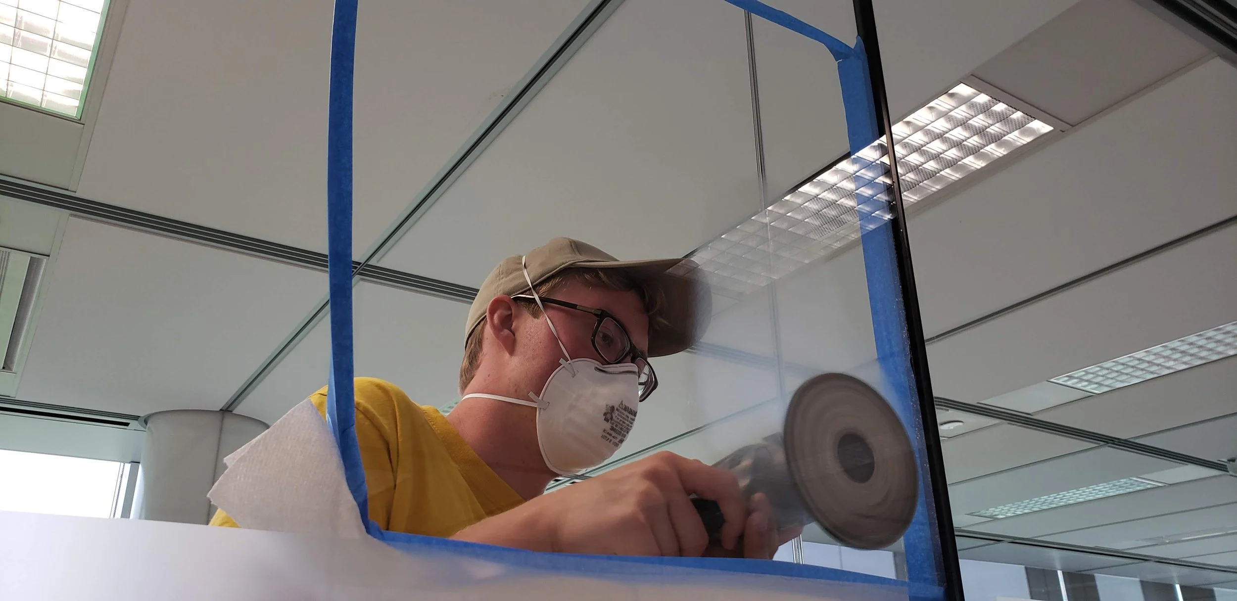 Cleveland Clinic office partition glass with scratches restored. We fix scratched glass for Cleveland homes and businesses.