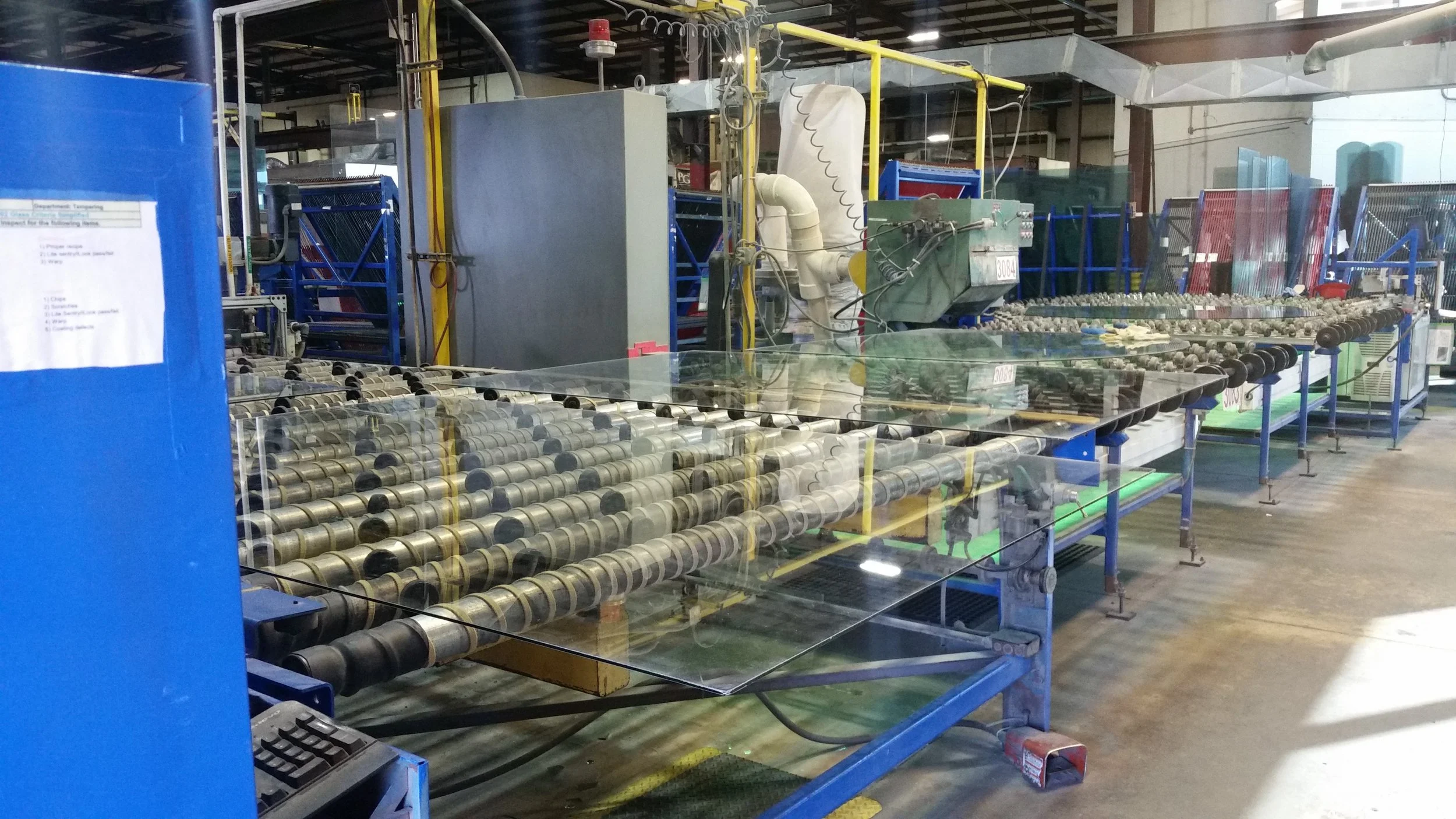 Glass coming off the line on its way to the cutter.