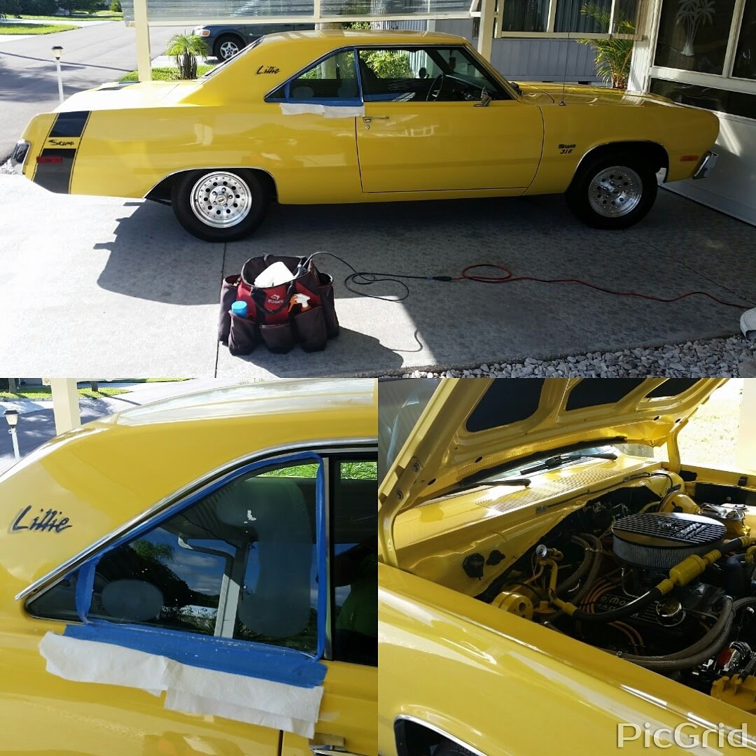 Glass Restoration Inc. performing precision resurfacing on rare 1970s Dodge windows for a high-end Bradenton client.