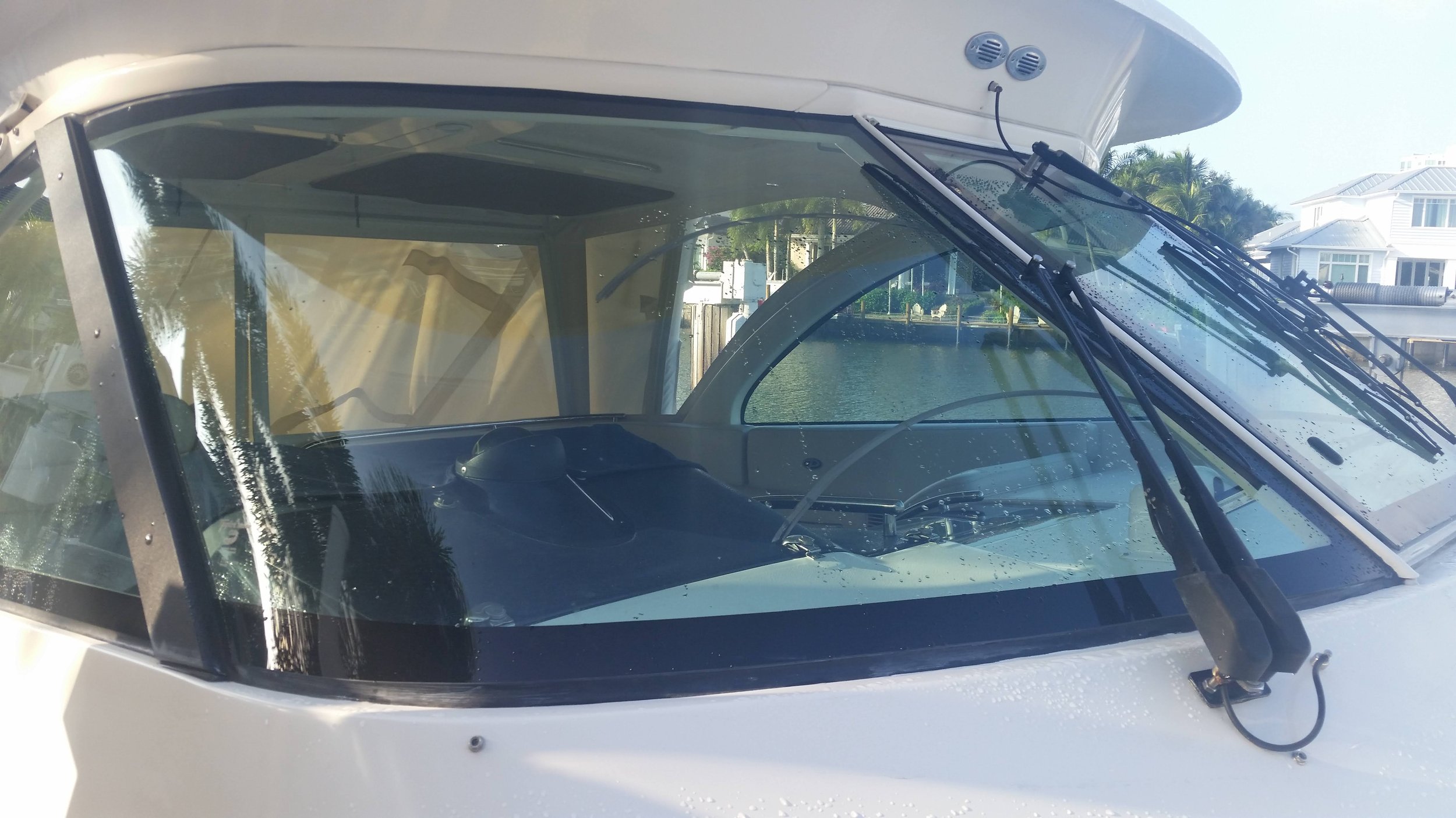 Boat windshield wiper scratch removal by Glass Restoration Inc. — artisan scratch removal specialists serving marine glass restoration in Manatee County FL