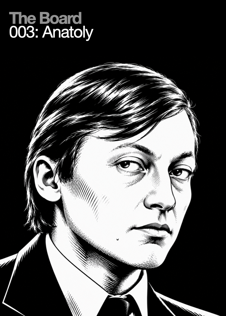 Black and white digital illustration of a person with medium-length hair, wearing a suit and tie, with a serious expression on their face.