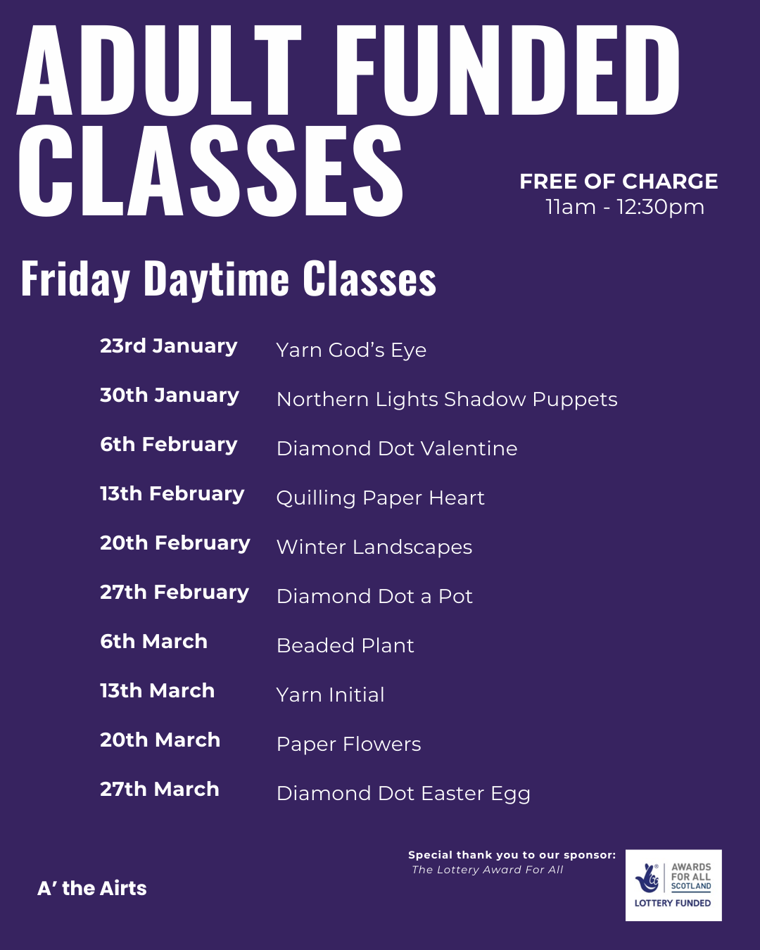 Friday Free Craft Classes for Adults