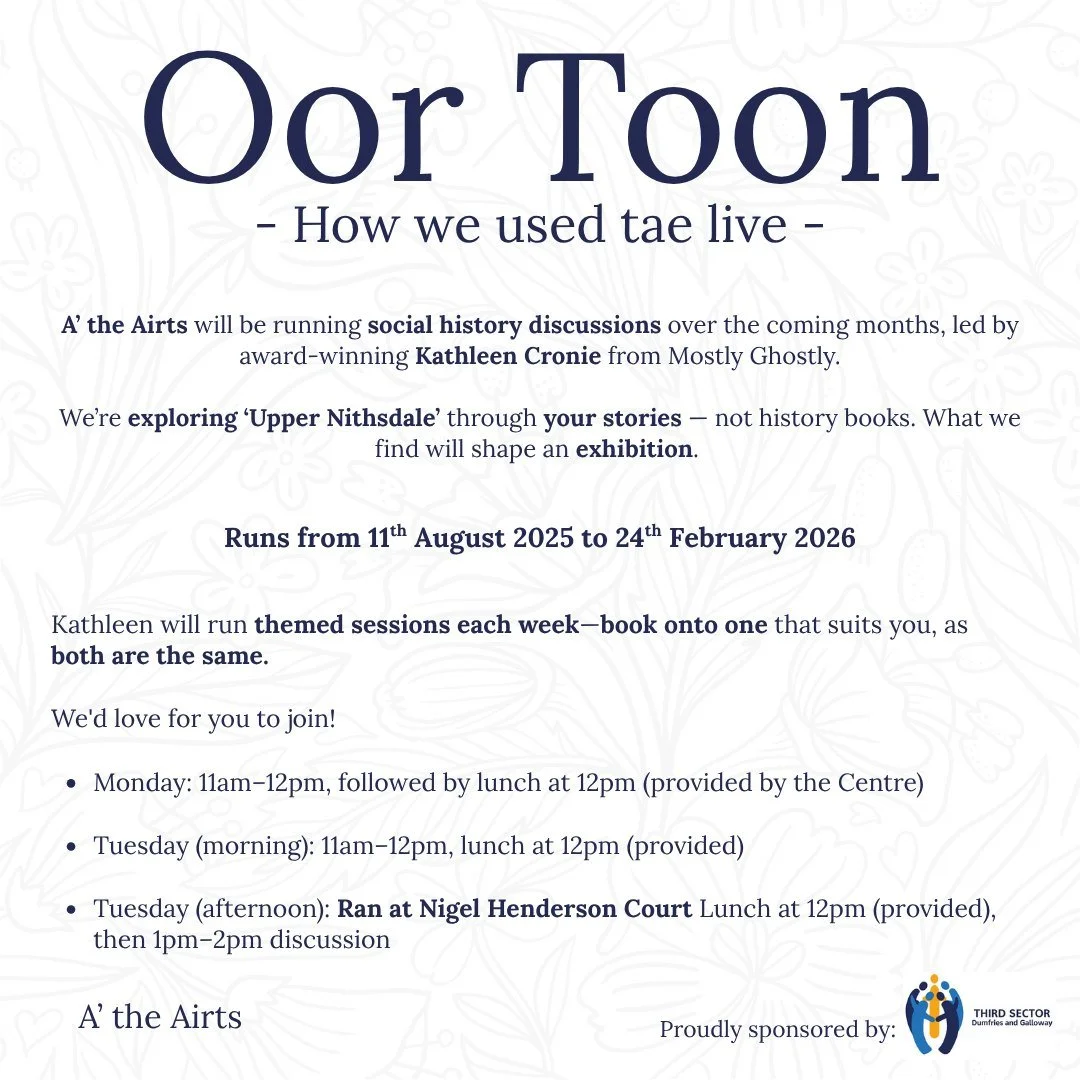Oor Toon runs through into February. 

Have a look at the weekly topic and if you fancy a blether over a cuppa, let us know!