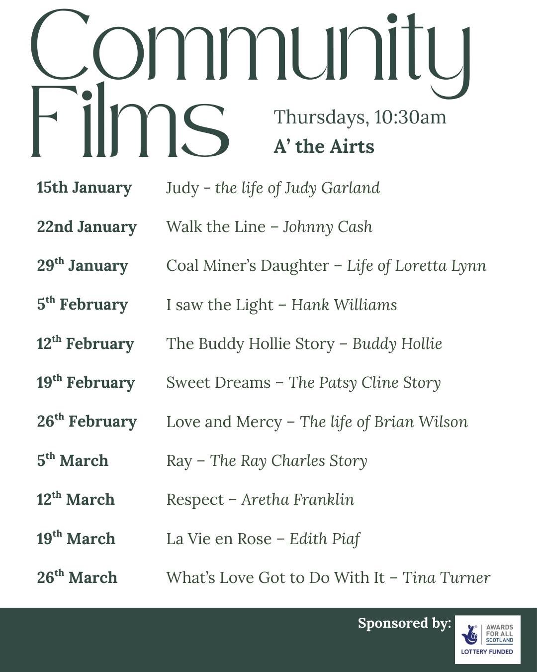 Our Thursday community films are continuing into June, all free of charge, contact us to book a space!