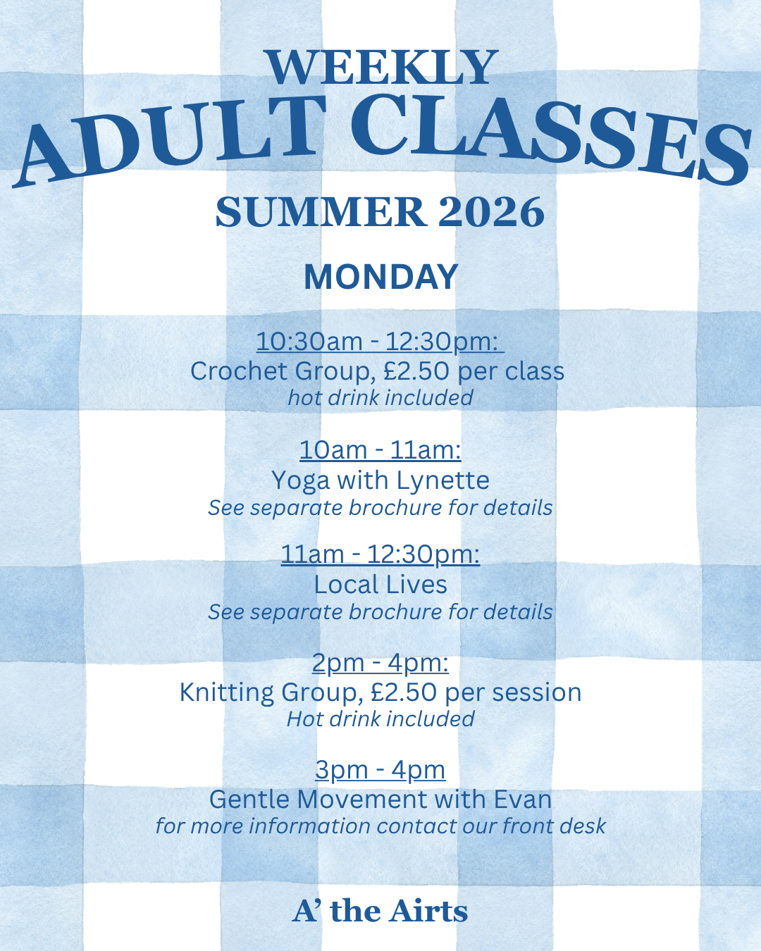 Our weekly adult craft classes