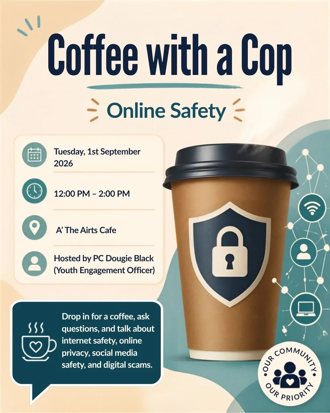 Coffee with a cop, discussing online safety
