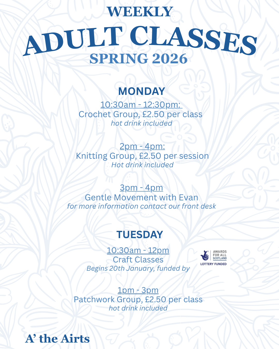 Our weekly adult craft classes