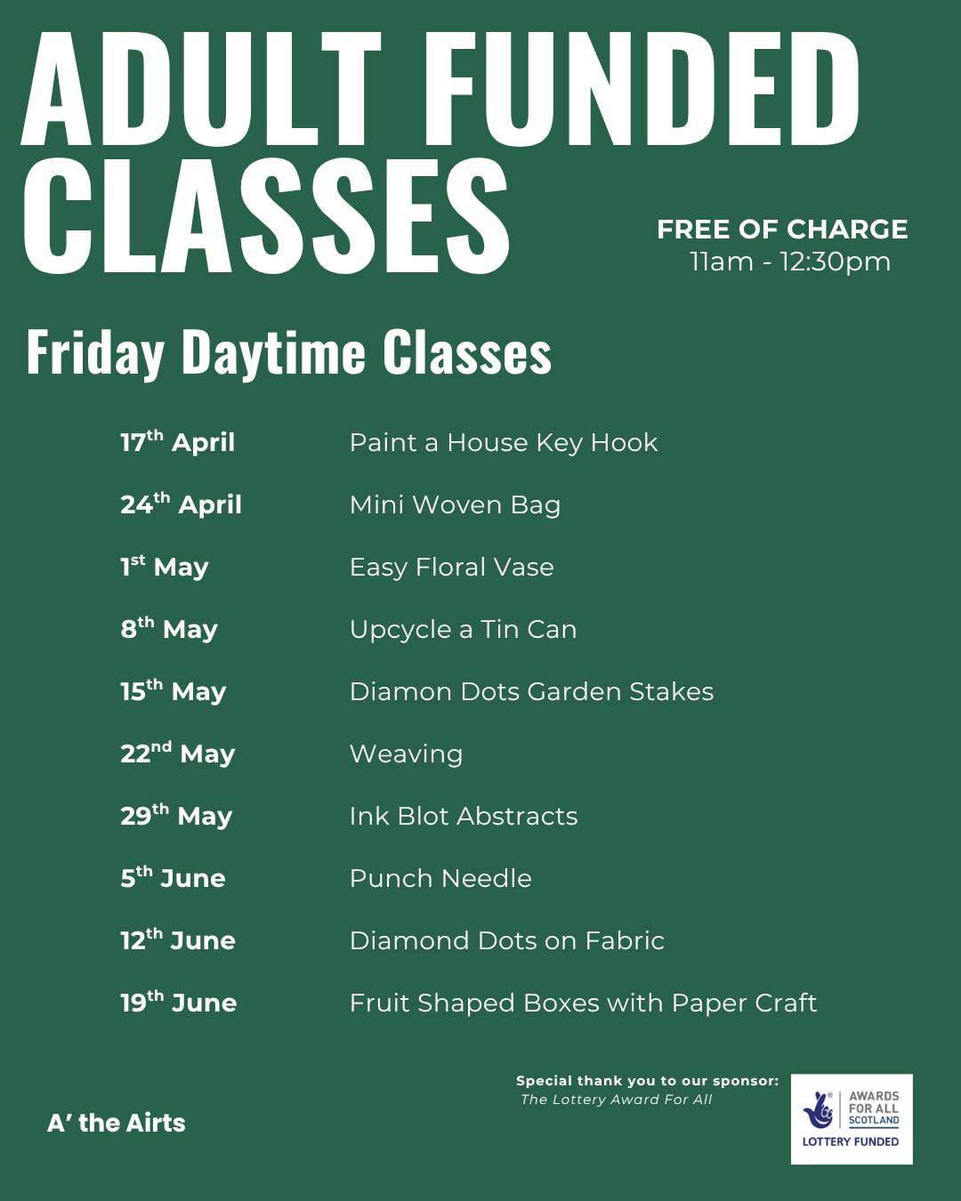 Friday Free Craft Classes for Adults