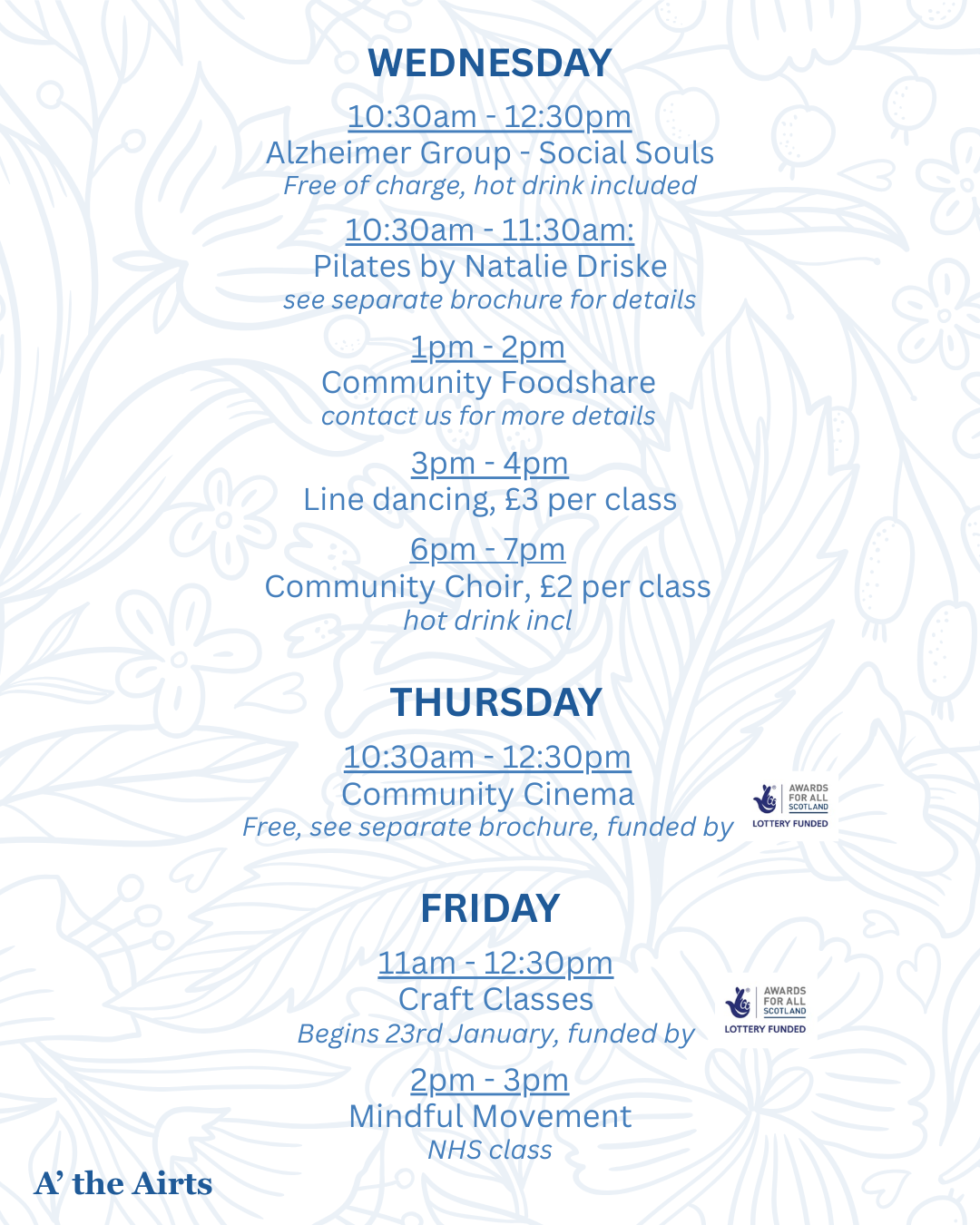 Weekly adult classes