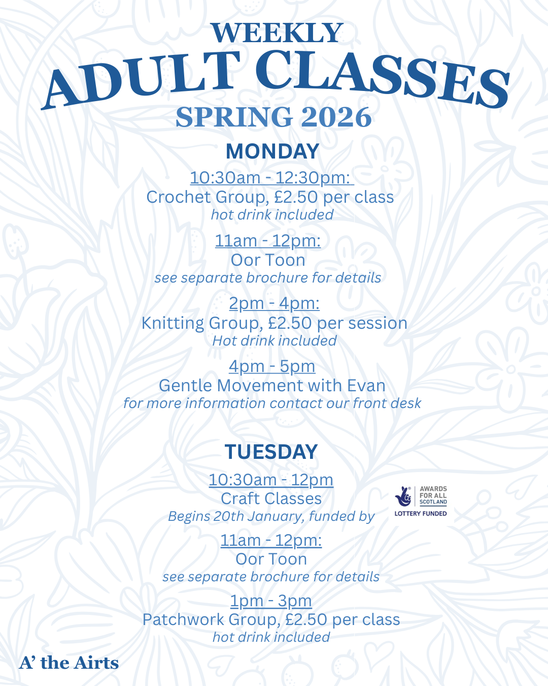 Our weekly adult craft classes