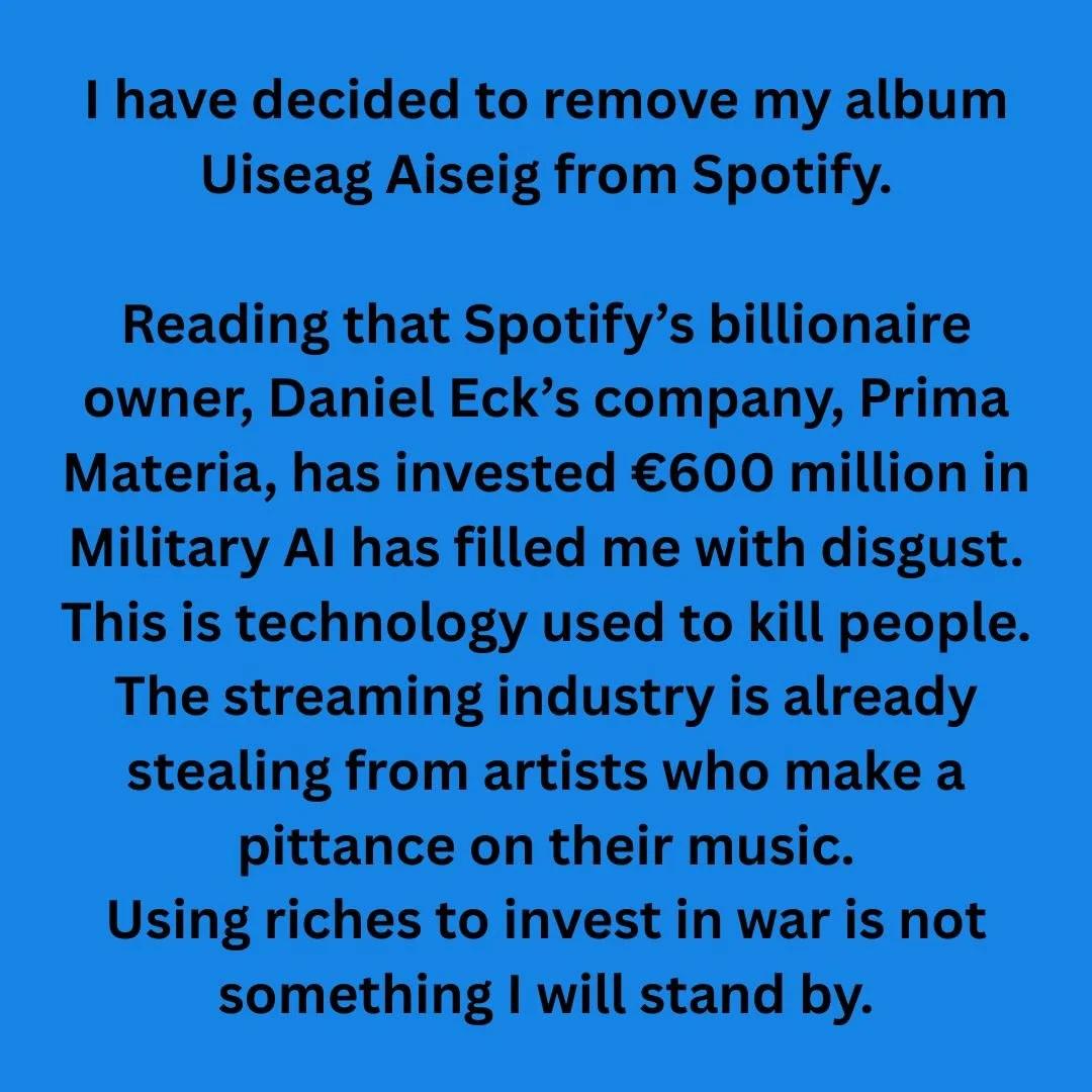 The music is still there now, but won't be for much longer.  I hope you'll listen to Uiseag Aiseig somewhere else like Bandcamp or any of the other streaming sites. Tapadh leibh airson ur taic | Thanks for your support 🌊