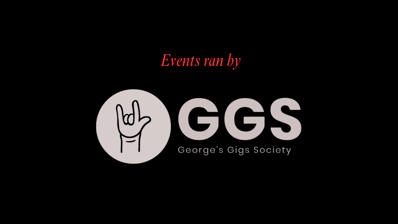 Logo for George's Gigs Society featuring a hand sign and text 'Events ran by GGS' on a black background.