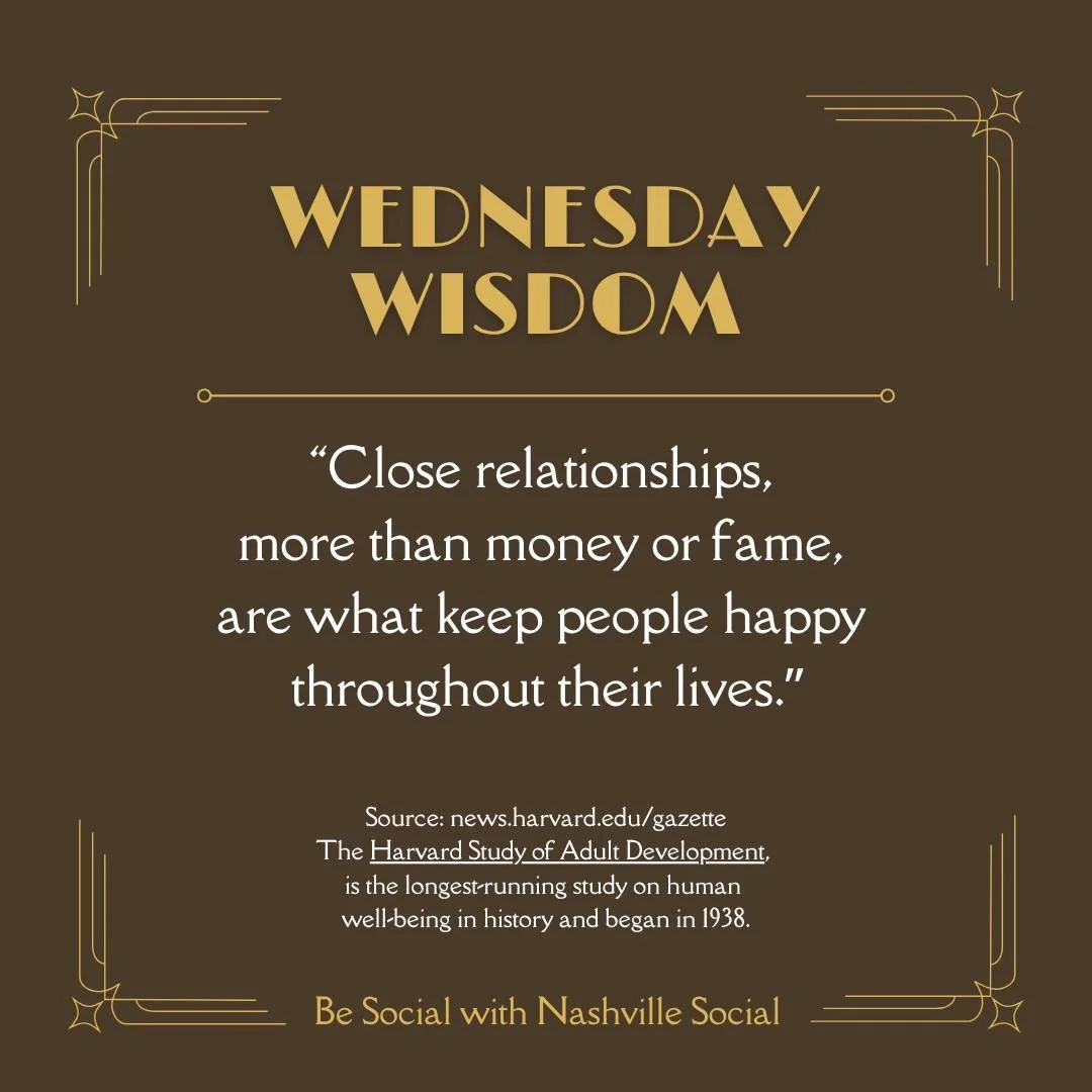 Wednesday Wisdom... 
"Close relationships, more than money or fame, are what keep people happy throughout their lives."

Source: The Harvard Study of Adult Development is the longest-running study on human well-being in history and began in