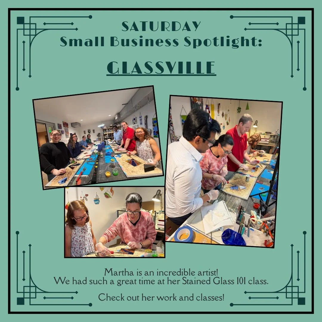 We love supporting small &amp; local businesses and want to spotlight some of our favorites!

Glassville is one of them!

Earlier this year we partnered with owner/artist Martha for a Stained Glass 101 class and we had a blast! Can't wait to do a Fus