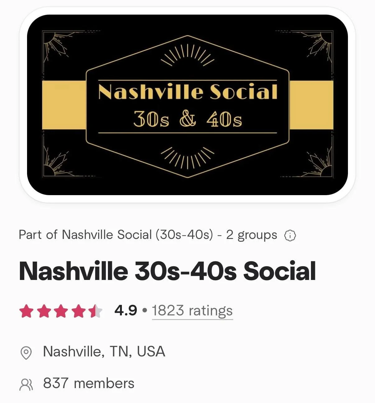 Happy Meetup Monday!

Did you know Nashville Social began as a Meetup group in December of 2024?

It grew quickly and today we have over 800 members and 5+ weekly events!

We&rsquo;ve expanded our presence to include a website and social media as a w