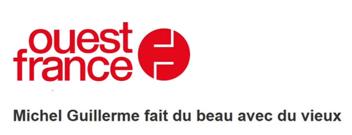 Logo de Ouest France avec le texte 'Michel Guilherme fait du beau avec du vieux'